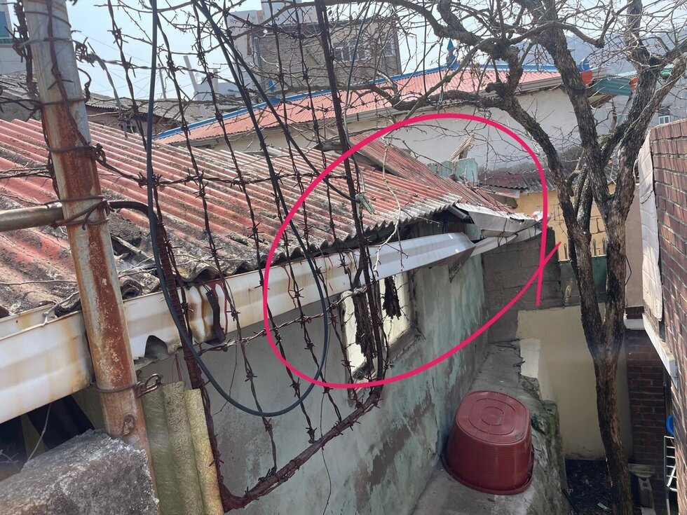 저희집쪽으로 내려앉고 있는 지붕 모습입니다.