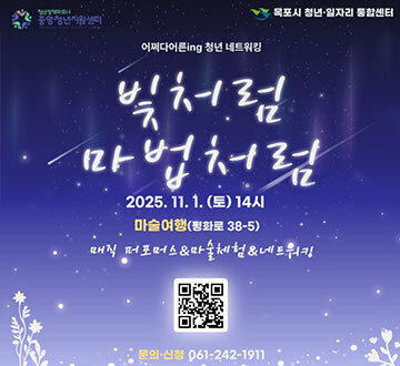 어쩌다 어른ing 청년 네트워킹 빛처럼 마법처럼 2025.11.1.(토) 14시 마술여행(평화로 38-5) 매직 퍼포머스, 마술체험, 네트워킹 문의·신청:061-242-1911