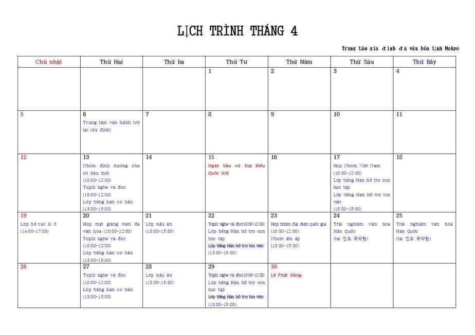 Lịch trình được định theo dự tính ngày kết thúc kì hạn đóng cửa trung tâm là ngày 06/04 (Nếu kéo dài thời gian đóng cửa thì có thể sẽ thay đổi ngày giờ của chương trình)