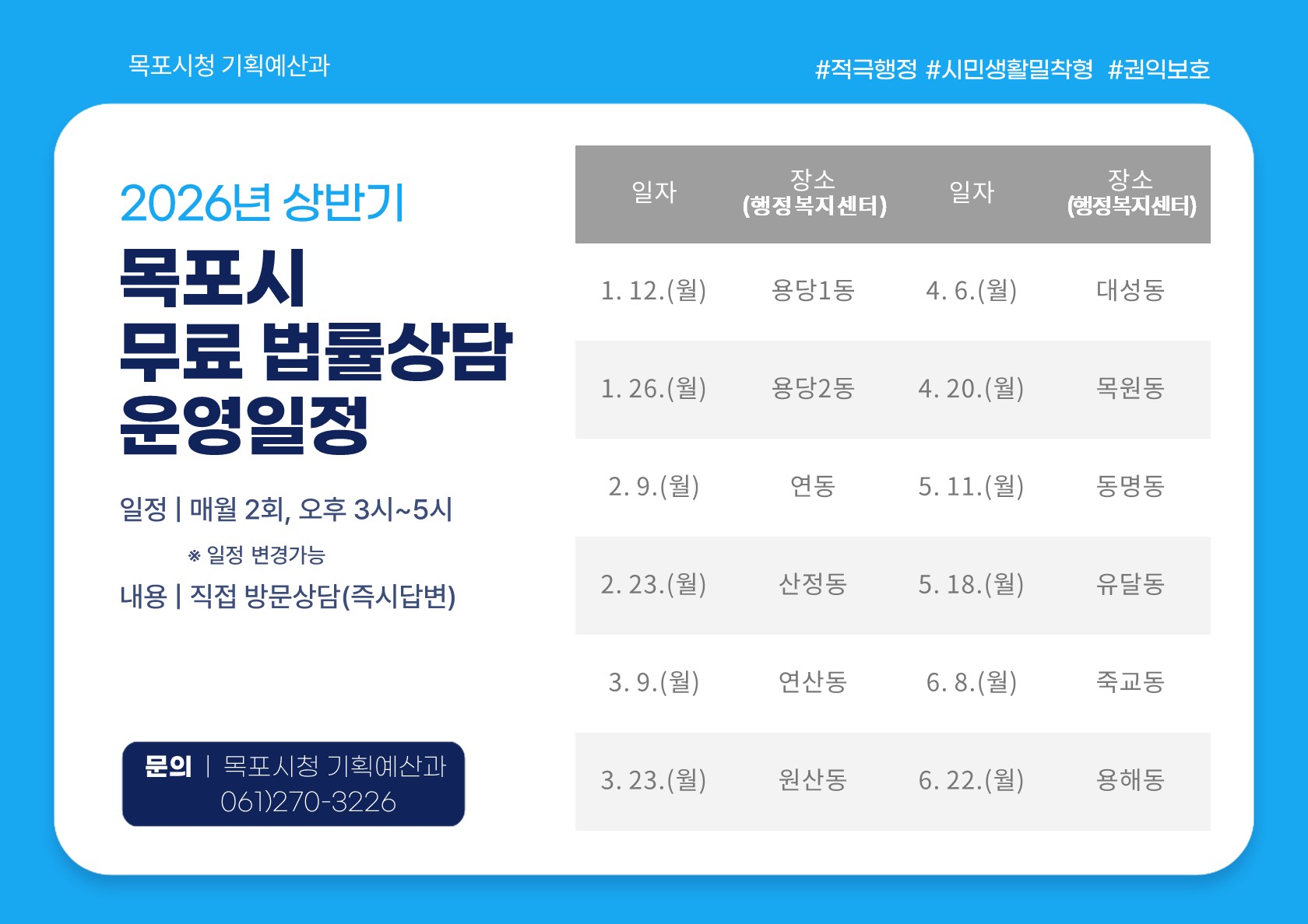 목포시, 시민 일상 속 법률 고민 해결… ‘무료 법률상담’ 운영