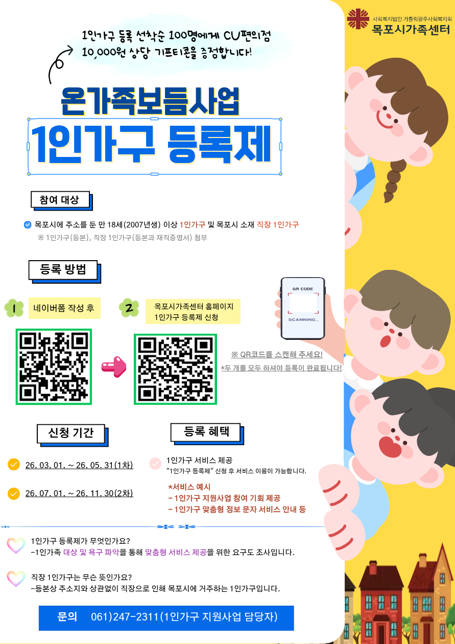 목포시, ‘1인가구 등록제’ 도입…맞춤형 지원 본격 추진